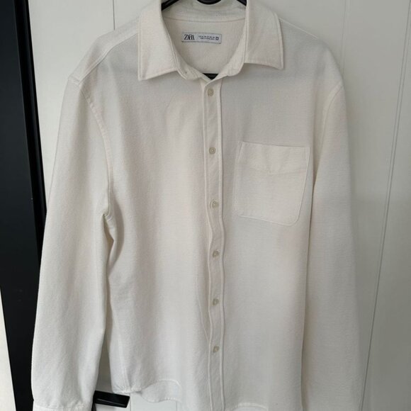 zara men long sleeve shirt white cotton